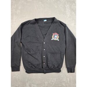 Vintage Disney Cardigan Mens XL Black Mickey Mouse Snap Front Made In USA *Read